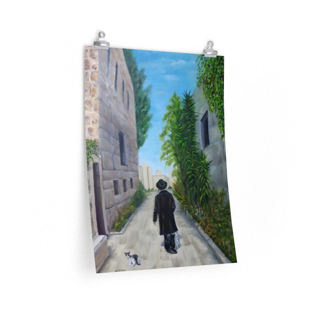 Orthodox Man & Cat Roaming Jerusalem  Poster