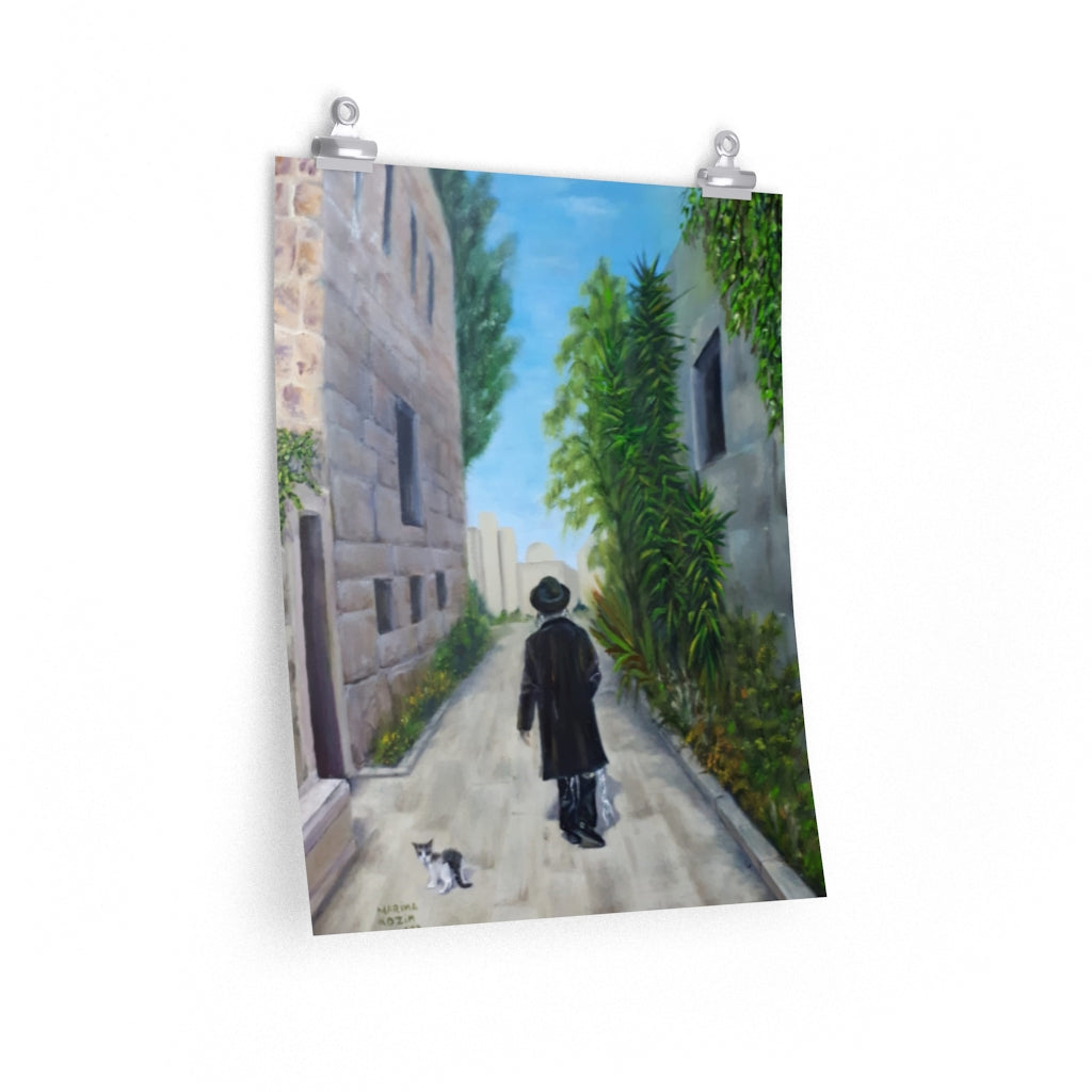 Orthodox Man & Cat Roaming Jerusalem  Poster