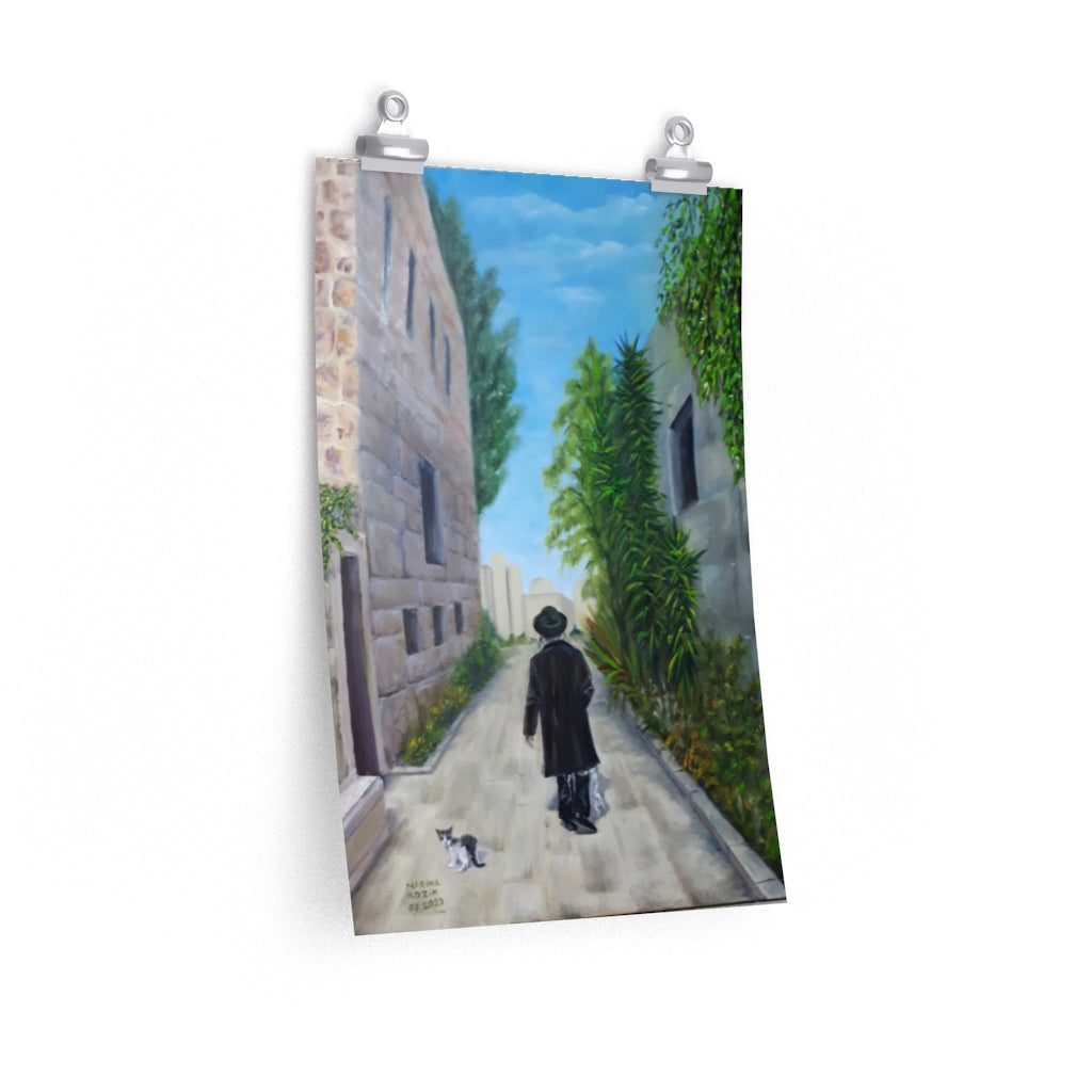 Orthodox Man & Cat Roaming Jerusalem  Poster