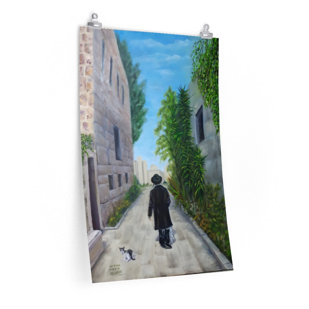 Orthodox Man & Cat Roaming Jerusalem  Poster